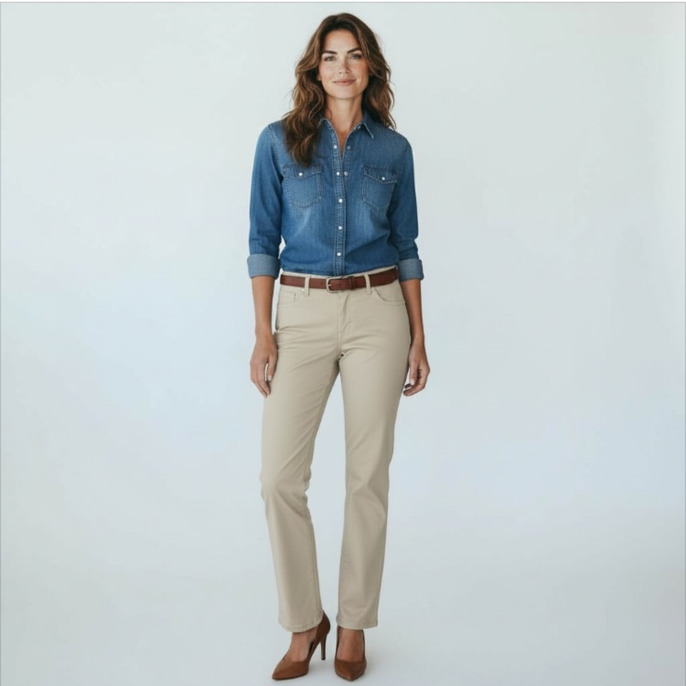 3/$29 Lee Women’s At The Waist Straight Leg Twill Khaki Pants Size P14